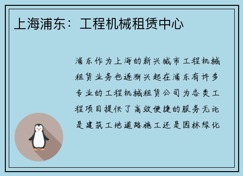 上海浦东：工程机械租赁中心