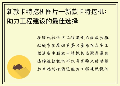 新款卡特挖机图片—新款卡特挖机：助力工程建设的最佳选择